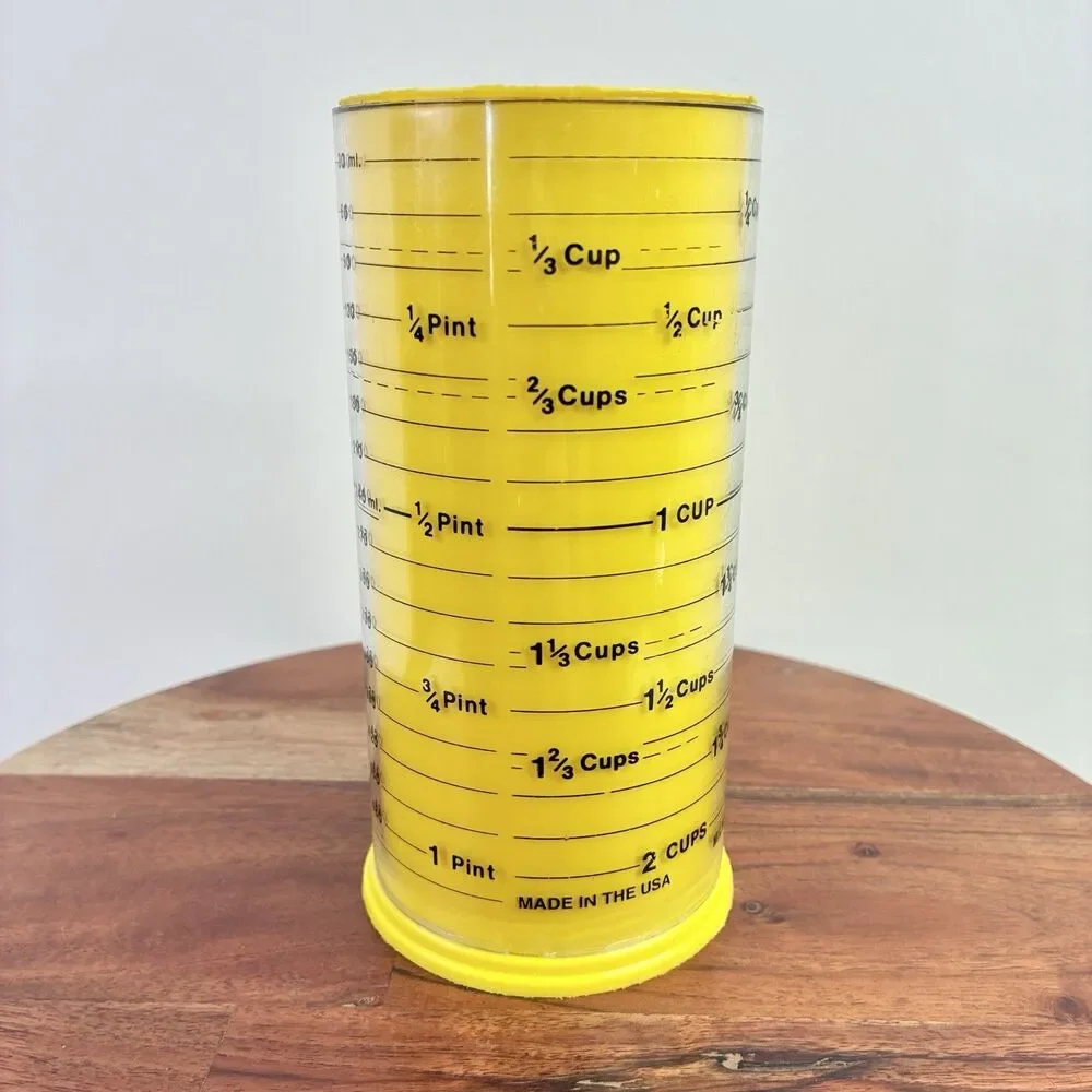 Vintage Metric Wonder Measuring Cup Adjustable Wet Dry 2 Cup Milmour USA Yellow